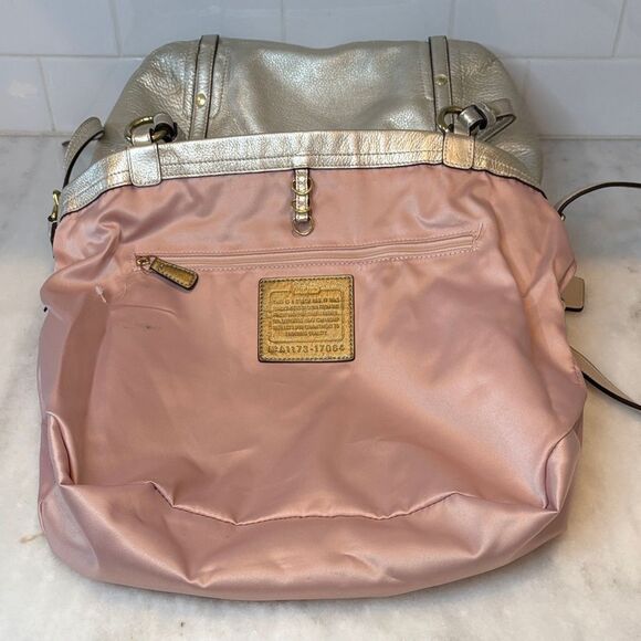 Coach Bag Purse Handbag Leather Audrey Metallic Perforated Convertible Lg Tote - Picture 16 of 16